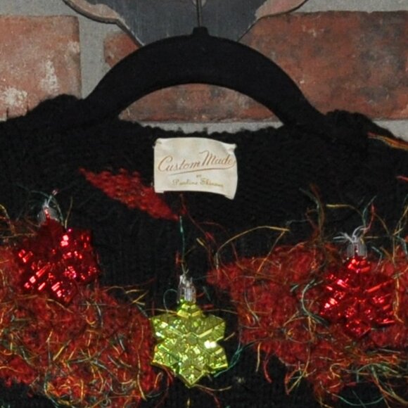 Custom Made, Ornaments, Tinsel, Snowman, Tacky (Hairy) Knit Christmas Sweater M - Picture 3 of 6